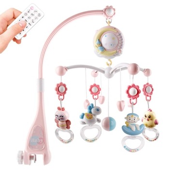 SENSORYCZNA ZABAWKA KARUZELA DO ŁÓŻECZKA PROJEKTOR LAMPKA Z MUZYKA TIMER