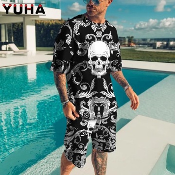 YUHA Summer Men's Clothing T Shirt Sets 3D Terribl