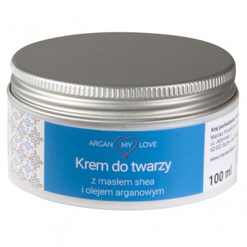 ARGAN MY LOVE Naturalny Krem do twarzy MASŁO SHEA OLEJ ARGANOWY 100ml