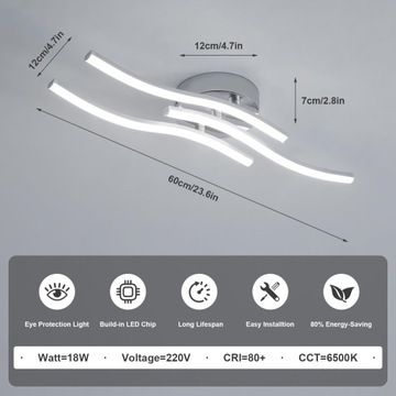 ПОТОЛОЧНЫЙ СВЕТИЛЬНИК, СВЕТОДИОДНАЯ ЛЮСТРА ХРОМ, СОВРЕМЕННЫЙ, 18ВТ, 6500К, ДЛЯ ГОСТИНОЙ