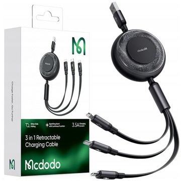 MCDODO KABEL USB 3W1 ZWIJANY SZYBKIE ŁADOWANIE USB-C LIGHTNING MICRO 100W