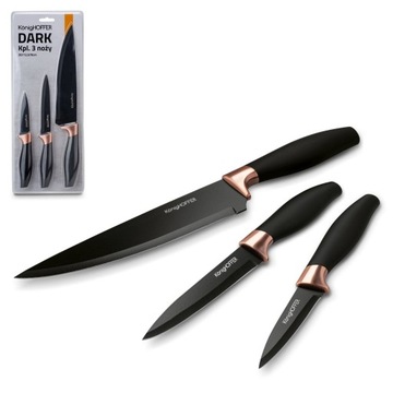 Zestaw 3x NÓŻ kuchenny Czarne do KROJENIA OSTRE Konighoffer Dark 3 el