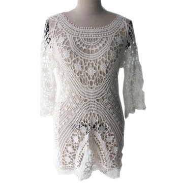 ТУНИКА ПЛЯЖНОЕ ПЛАТЬЕ КРУЖЕВНОЕ ПАРЕО БЕЛЫЙ/БЕЖЕВЫЙ