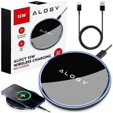 Ładowarka indukcyjna QI bezprzewodowa 15W szybka LED Alogy okrągła do iPhon