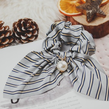 Полосатый террет -жемчуг с ластиком для волос