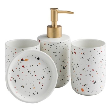 Zestaw ceramicznych akcesoriów łazienkowych, miseczka na usta, butelka z