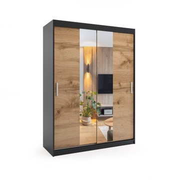 Szafa przesuwna dwudrzwiowa - PARIS PREMIUM Czarna/Wotan 100 x 205 cm, 16mm