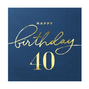 Serwetki Happy Birthday 40 granatowe czterdziestka