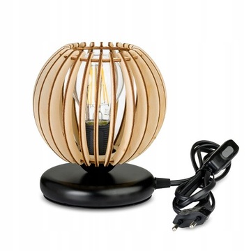 LAMPKA NOCNA NA BIURKO LAMPA STOJĄCA LED LOFT DREWNO METAL E27 16x13 CM