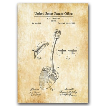 Plakat vintage na płótnie Łopata Patent A4