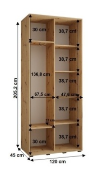 Шкаф-купе CANNES 1 120, высота 205,2 глубина. 45 см