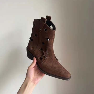 Kozaki Krótkie Damskie Botki gruby obcas Zimowe piękne Boots B49-189