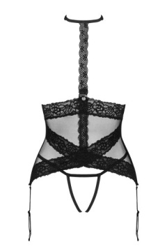 Черный корсет и стринги Obsessive Lacrisia XL/2XL