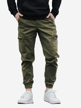 SPODNIE MĘSKIE MATERIAŁOWE BOJÓWKI JOGGER Oliwka Khaki JIGGA WEAR Cargo 3XL