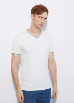 OCHNIK Biały t-shirt męski w serek TSHMT-0069-12 r. 2XL