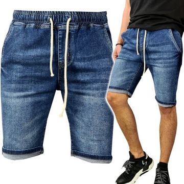 SPODENKI męskie JEANSOWE GRANAT krótkie spodnie WYGODNE PAS z GUMKĄ 029 S