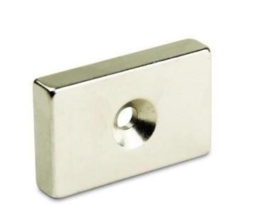 MAGNES NEODYMOWY PROSTOKĄTNY 20X10X3MM Z OT. 8/4MM