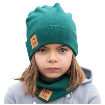 Czapka z kominem na wiosnę jesień chłopiec unisex pojedyncza zielona 56-60