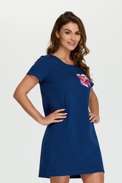 НОЧНАЯ РУБАШКА ЖЕНСКАЯ, ХЛОПОК, ТЕМНО-СИНЯЯ С ЦВЕТАМИ SENIZO XXL