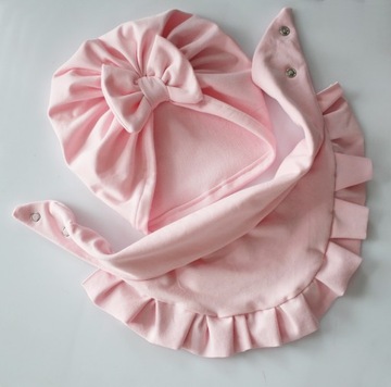 Zestaw czapka kokarda turban chusta 44-46 ok 9-13 mc różowy wios/jesień