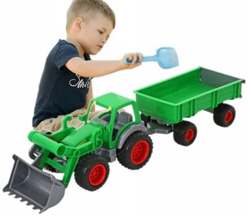 Zielony TRAKTOR Z przyczepą GUMOWE KOŁA XXL 63cm do zabawy