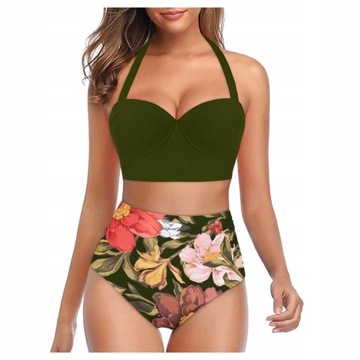 STRÓJ KĄPIELOWY BIKINI PLUS SIZE PUSH KWIATY S-5XL