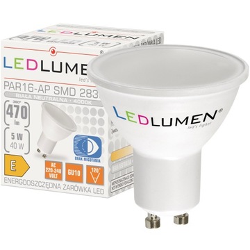 Żarówka LED GU10 5W=40W SMD 470lm 120° Energooszczędna Brak Migotania 4000K