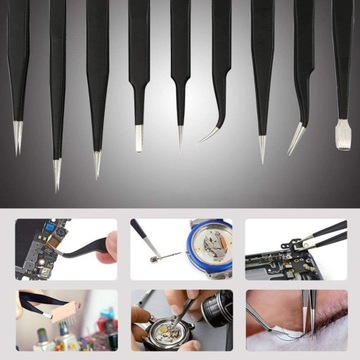 НАБОР МЕТАЛЛИЧЕСКИХ Пинцетов ESD Пинцеты Пинцеты 9 шт.