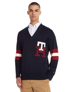 Sweter męski dzianinowy TOMMY HILFIGER granatowy klasyczny na co dzień L