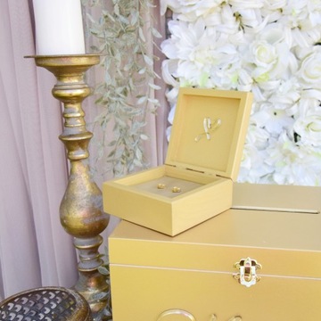 БОЛЬШАЯ ЗОЛОТАЯ КОРОБКА ДЛЯ КОНВЕРТОВ + гламурные ОБРУЧАЛЬНЫЕ КОЛЬЦА