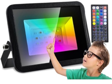 Lampa Lampka Kolorowa Naświetlacz Halogen Ścienny LED RGB 10W +Pilot