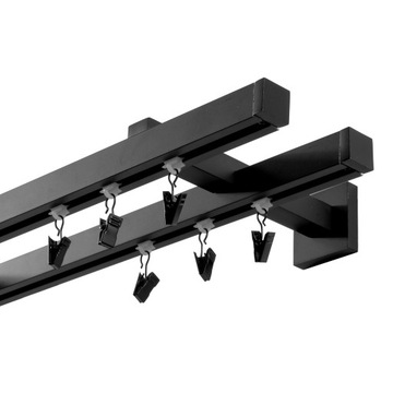 Karnisz Kwadratowy podwójny 20/20mm Czarny Mat 250cm szyna z Żabkami