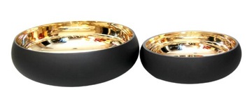 Стеклянная чаша для свечей диаметром 23 см - черный матовый/золотой