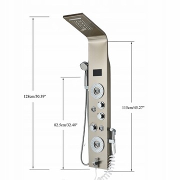 Panel Prysznicowy LED Hydromasaż Deszczownica Wodospad Niklowany Prysznic