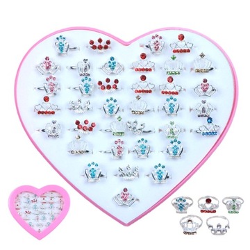 ZESTAW PIERŚCIONKI DLA DZIEWCZYNKI BIŻUTERIA 36szt