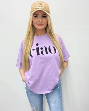 T-shirt damski z nadrukiem CIAO liliowy