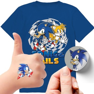 ZESTAW 3W1 KOSZULKA DLA DZIECI TATUAŻE NAKLEJKI SONIC 152 JAKOŚĆ