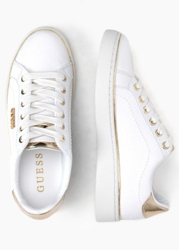 Guess buty damskie białe Beckie białe ze złotym tłoczone logo 36