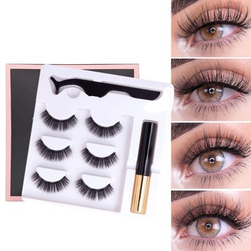 RZĘSY MAGNETYCZNE 3X DŁUGIE + PĘSETA + EYELINER