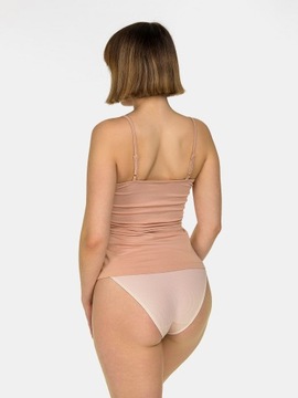 BLUZKA DAMSKA NA RAMIĄCZKACH KOSZULKA TOP GŁADKA BAWEŁNIANA BASIC BEŻOWA M