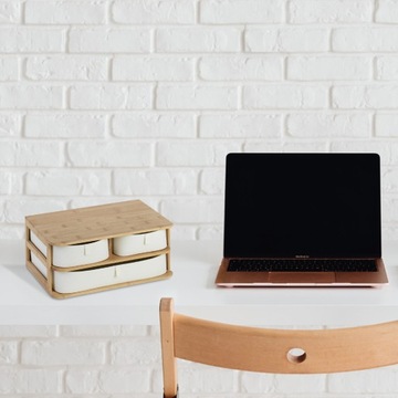 Настольный органайзер Cosmetics Bamboo 2-х ярусный с 3 ящиками Бежевый 1шт