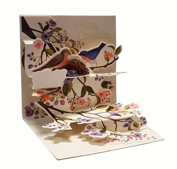 МИНИ 3D КАРТОЧКА, ПОДАРОЧНЫЙ БИЛЕТ, Цветы, птицы