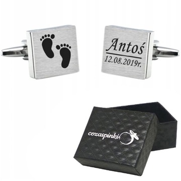 Spinki do mankietów z grawerem IMIĘ DZIECKA + DATA