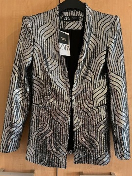 A899 ПИДЖАК С ВЫШИВКОЙ ZARA С ПАЙЕТКАМИ ДЕРЕВЯННОЕ ПАЛЬТО TRINNY - L