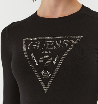 GUESS czarne body damskie długi rękaw cyrkonie wiskoza M