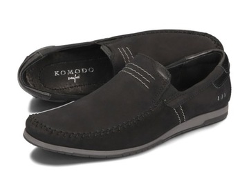 Mokasyny Buty Męskie Wsuwane Casual Skóra Naturalna Nubukowa 876 Czarny 39