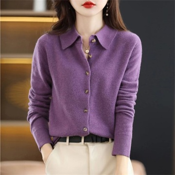 Fashion New Women New Wool Sweater Turn Down Colla