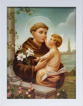 OBRAZ 45x35 JEZUS ŚWIĘTY ANTONI BIAŁA RAMA