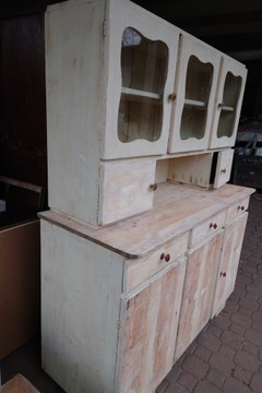Антикварный деревянный кухонный сервант, старый ПРЛ, дизайн арт-деко