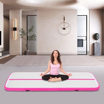 Надувной гимнастический коврик розовый с воздушным насосом 3М*1М